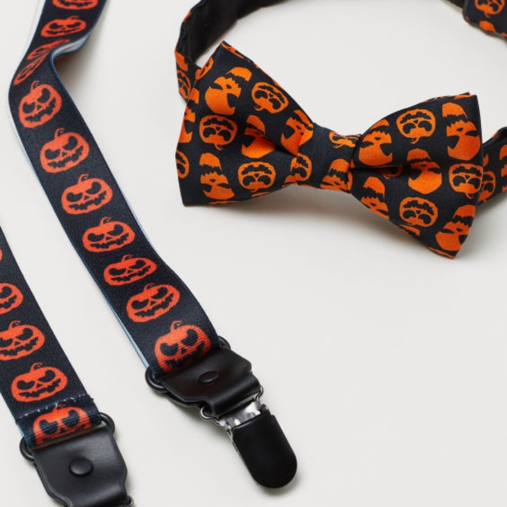 NEW HALLOWEEN PUMPKIN SUSPENDERS TIE SET
